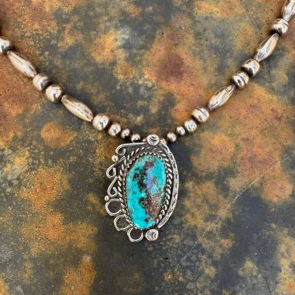 Navajo Silver & Turquoise Necklace - Picture 3 of 9